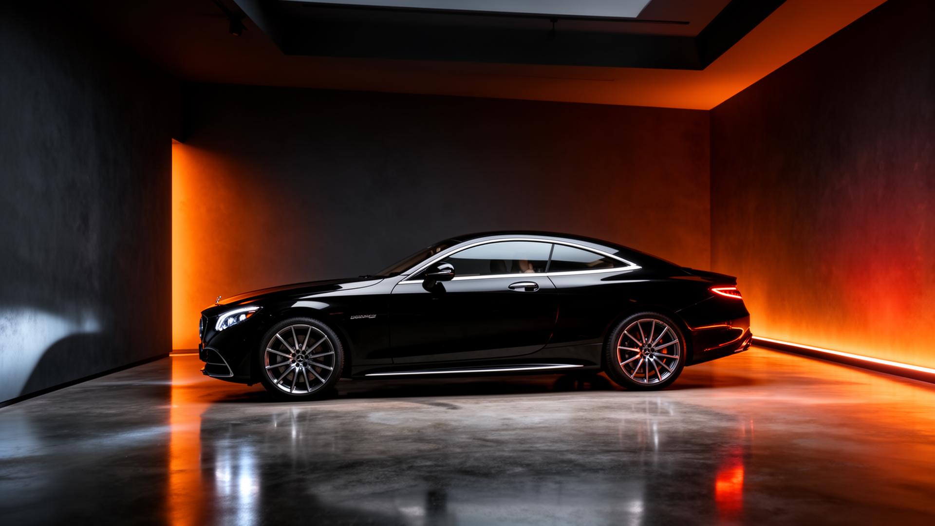 Premium black coupe in the Starline Motors showroom